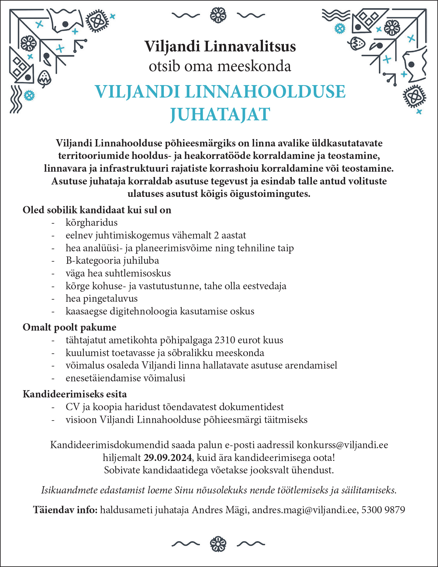 VILJANDI LINNAHOOLDUSE JUHATAJA