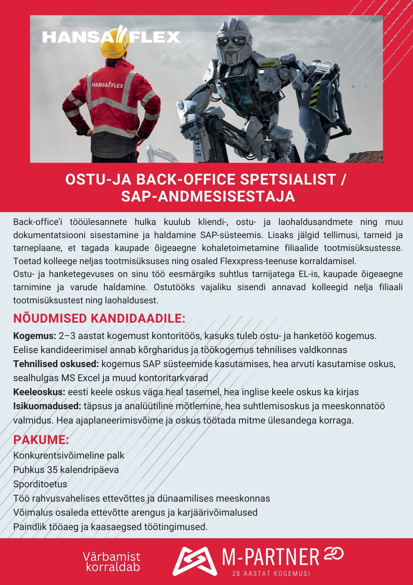 OSTU- JA BACK-OFFICE SPETSIALIST/ SAP-ANDMESISESTAJA