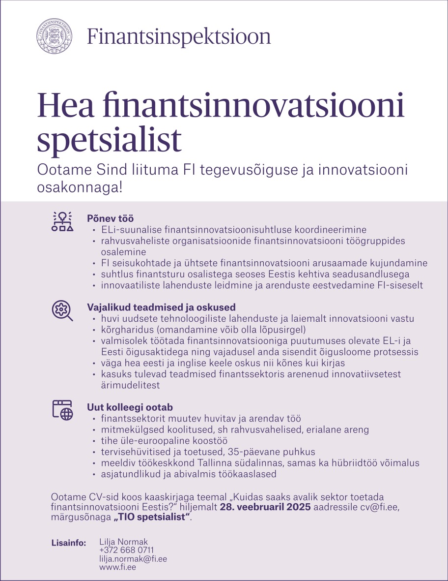 FINANTSINNOVATSIOONI SPETSIALIST