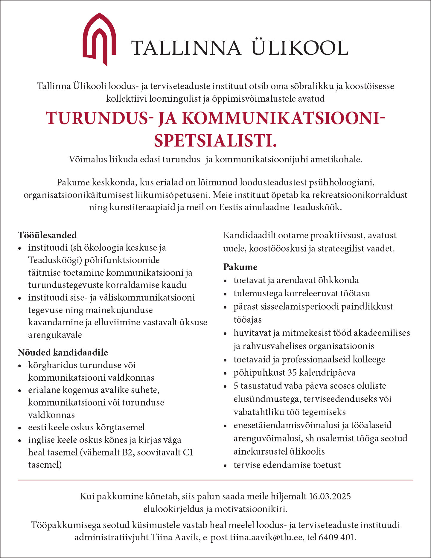 TURUNDUS- JA KOMMUNIKATSIOONISPETSIALIST