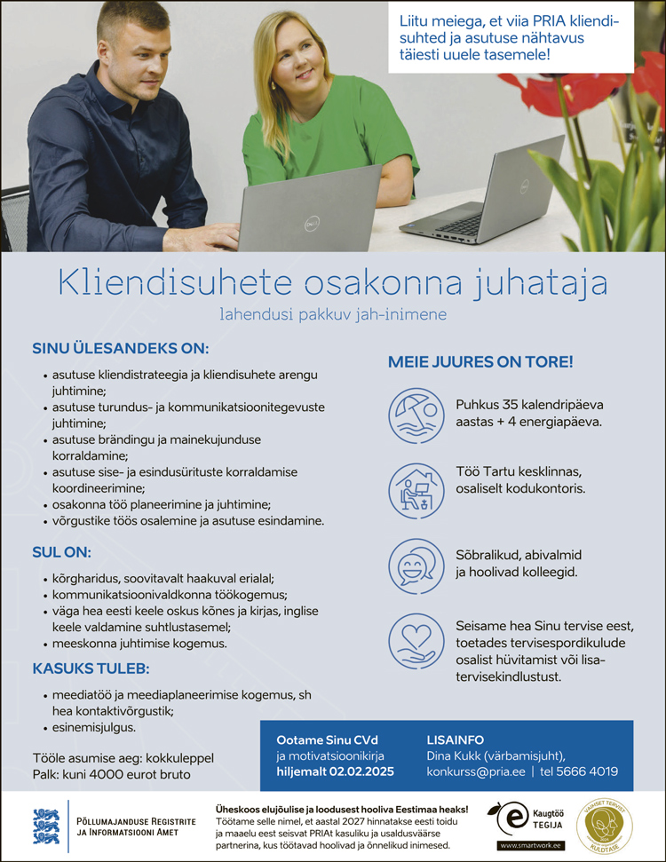 KLIENDISUHETE OSAKONNA JUHATAJA