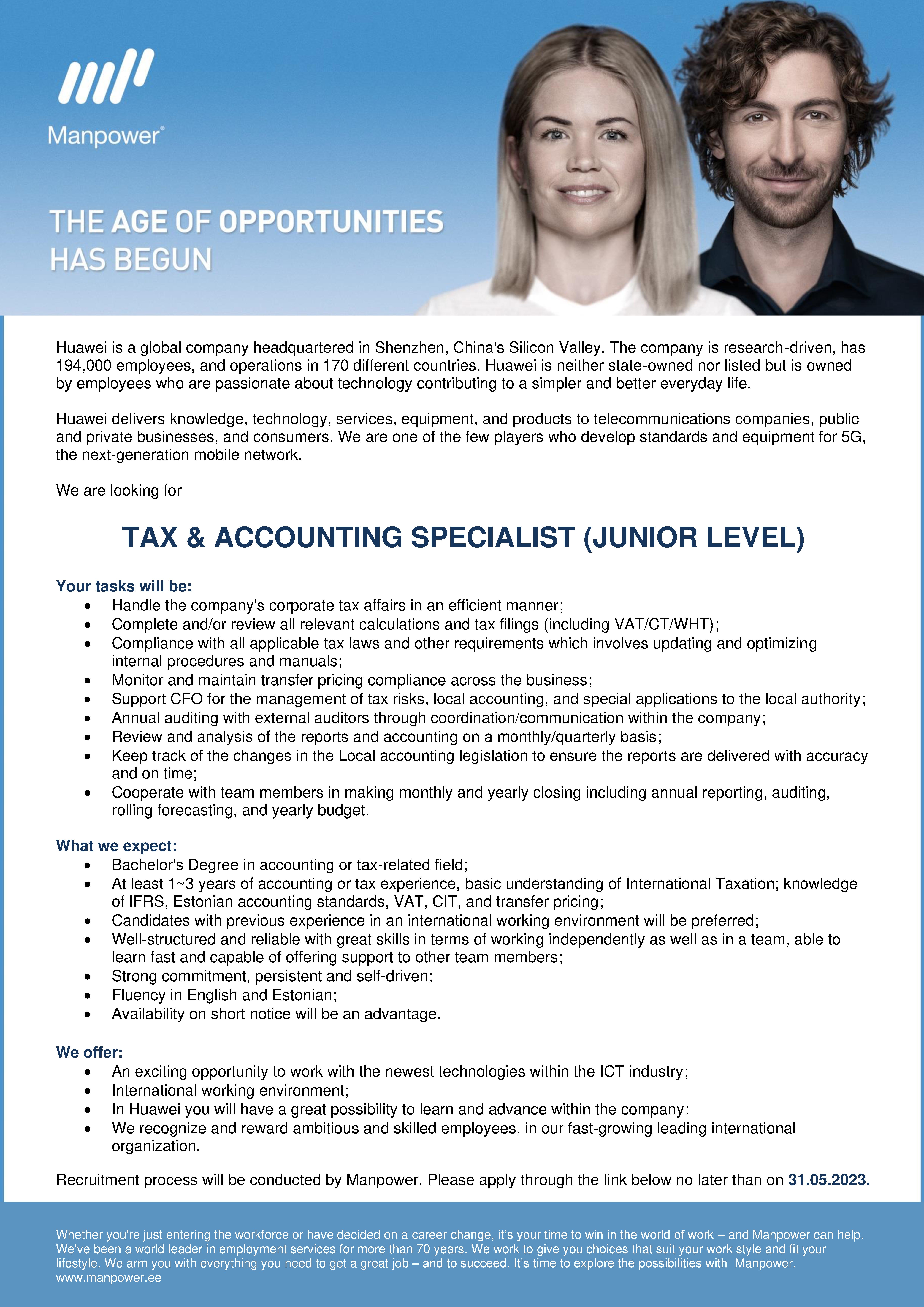 TAX & ACCOUNTING SPECIALIST (JUNIOR LEVEL)