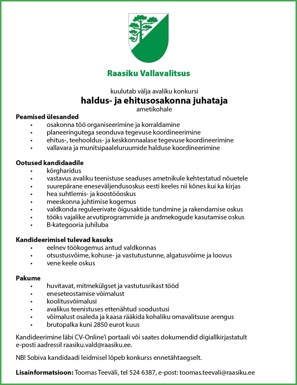 HALDUS- JA EHITUSOSAKONNA JUHATAJA